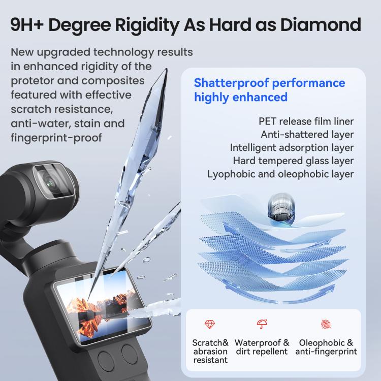 For DJI Osmo Pocket 4/3 aMagisn Screen Protector 9H Tempered Glass Lens & Screen Protective Film 1+1 Pack