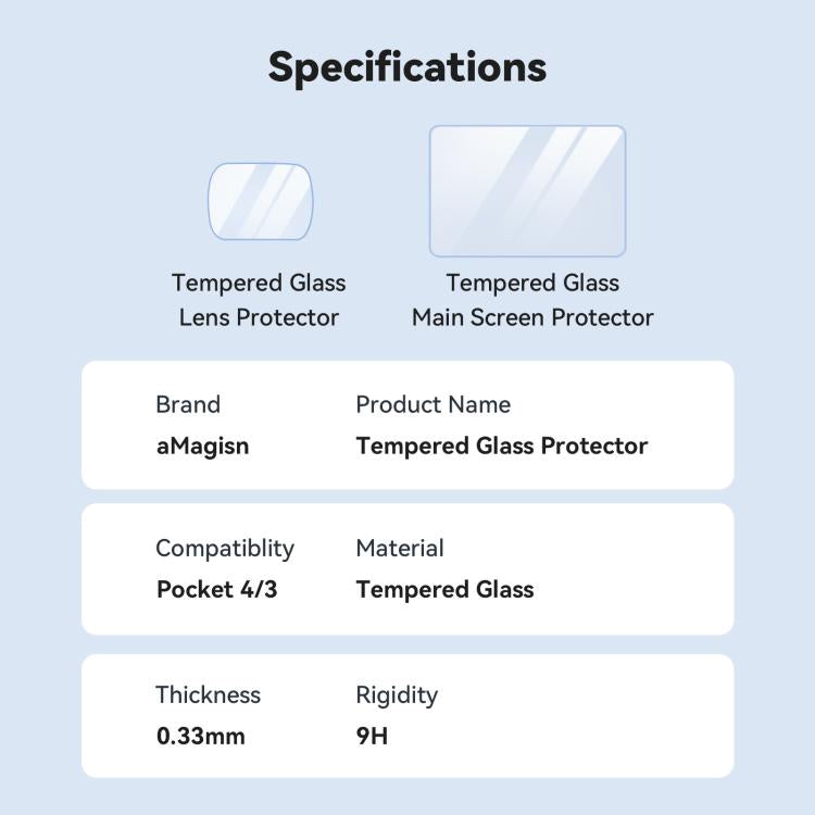 For DJI Osmo Pocket 4/3 aMagisn Screen Protector 9H Tempered Glass Lens & Screen Protective Film 1+1 Pack