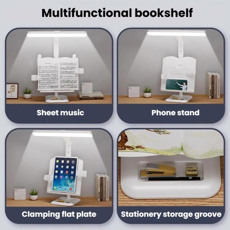 Xiajule Multifunctional Bookshelf Eye-Caring Desk Lamp, Adjustable Brightness LED Bedroom Reading Light - White
