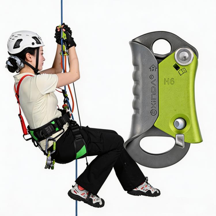 XINDA Rock Climbing Hand Ascender for 8-13mm Rope Ergonomic Handleless Design Climbing Gear for Arborist, Caving, SRT, Tree Climbing, and Rescue - Green Gray