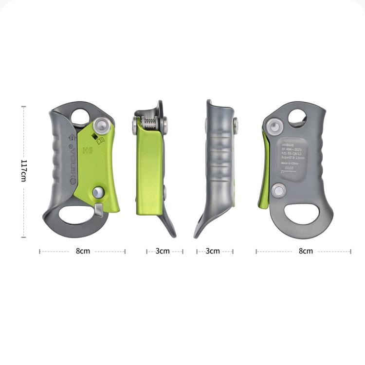 XINDA Rock Climbing Hand Ascender for 8-13mm Rope Ergonomic Handleless Design Climbing Gear for Arborist, Caving, SRT, Tree Climbing, and Rescue - Green Gray