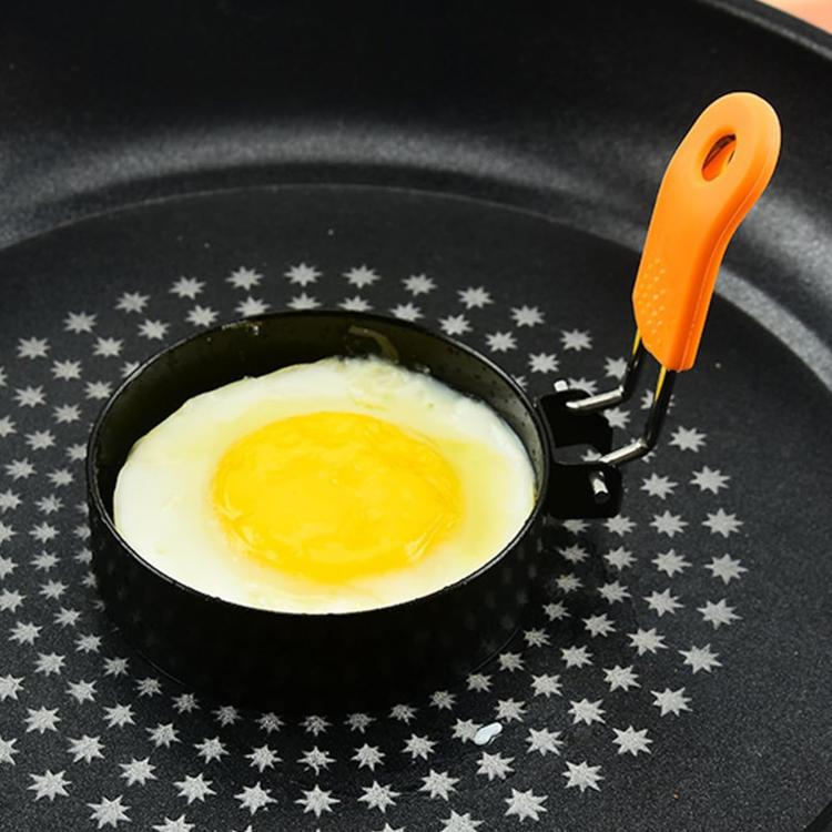 LsCook 4 inch Round Stainless Steel Egg Pan Heat-Resistant Silicone Handle Thickened Non-Stick Egg Mold - Silicone Orange Handle