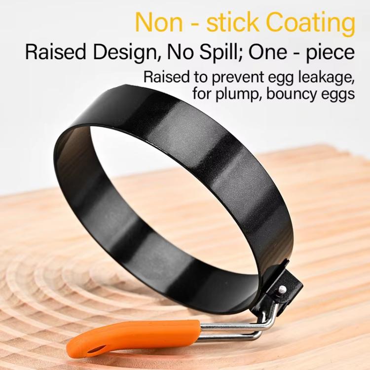 LsCook 4 inch Round Stainless Steel Egg Pan Heat-Resistant Silicone Handle Thickened Non-Stick Egg Mold - Silicone Orange Handle