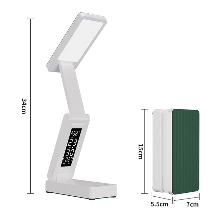 Xiajule Rechargeable Smart Digital Display Clock Folding Desk Lamp, Eye-Caring Study Bedside Reading Light - White