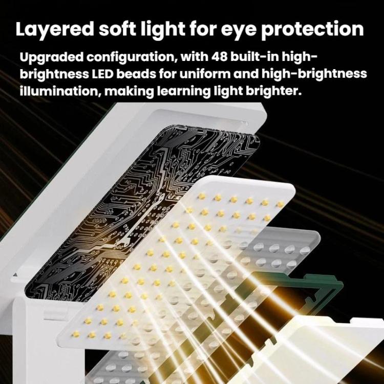 Xiajule Rechargeable Smart Digital Display Clock Folding Desk Lamp, Eye-Caring Study Bedside Reading Light - White