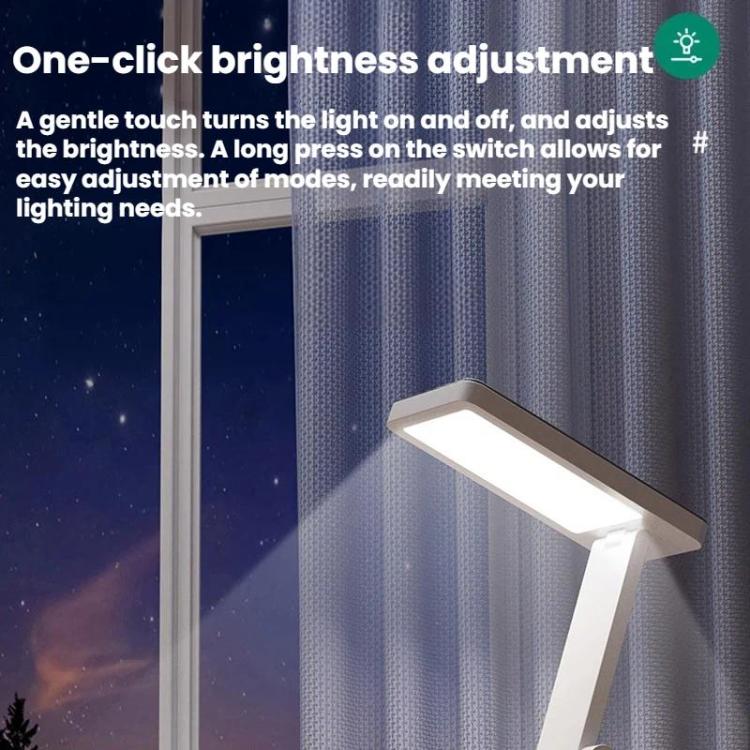 Xiajule Rechargeable Smart Digital Display Clock Folding Desk Lamp, Eye-Caring Study Bedside Reading Light - White