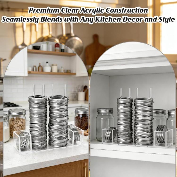 Integrated Acrylic Mason Jar Lid Organizer, Fits 12 Wide-Mouth/12 Standard-Mouth Lids and Rings - YX244