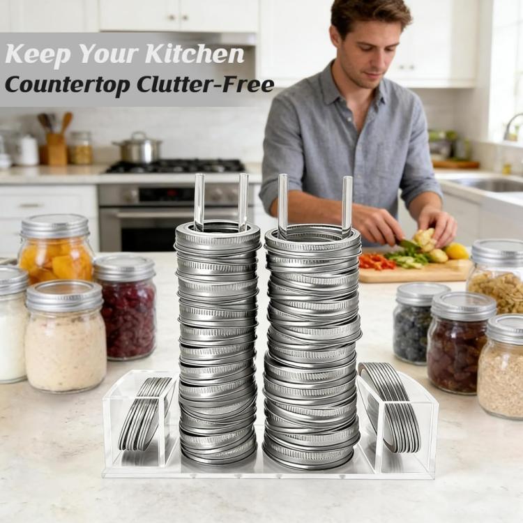 Integrated Acrylic Mason Jar Lid Organizer, Fits 12 Wide-Mouth/12 Standard-Mouth Lids and Rings - YX244