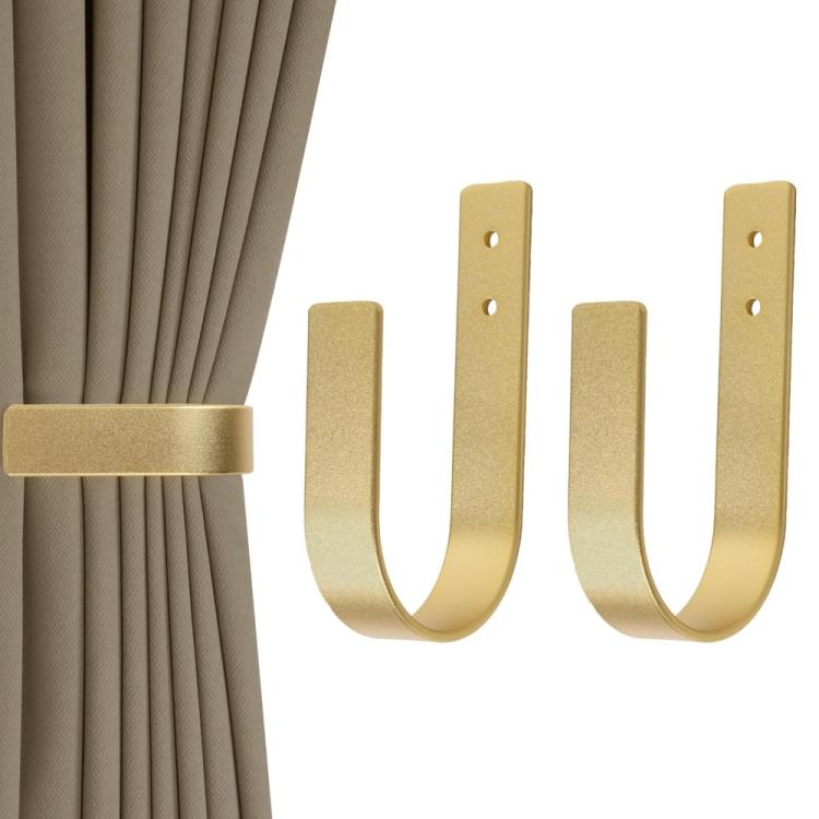 2pcs Wall-Mounted U-Shaped Metal Curtain Storage Hook - Gold