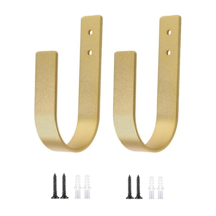 2pcs Wall-Mounted U-Shaped Metal Curtain Storage Hook - Gold