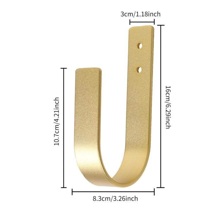 2pcs Wall-Mounted U-Shaped Metal Curtain Storage Hook - Gold
