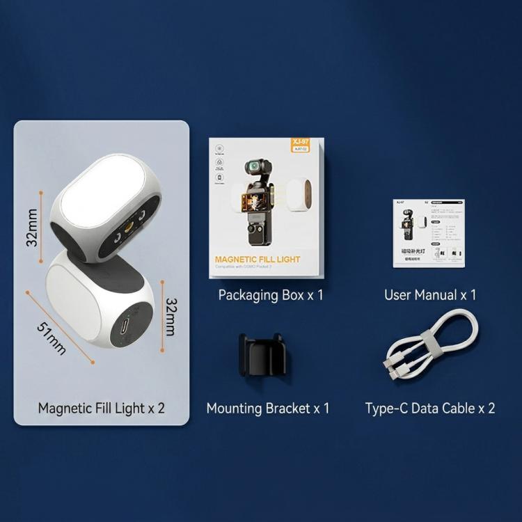 For DJI Osmo Pocket 4/3 Magnetic Fill Light 3 Color Modes Portable Rechargeable Vlog Video Light 2pcs /Pack
