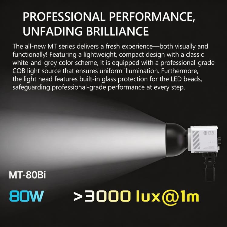 DENGWEI MT-80Bi 80W COB Video Light 2700K-6500K Bi-Color LED Continuous Output Lighting CRI 96+ Studio Light UK Plug