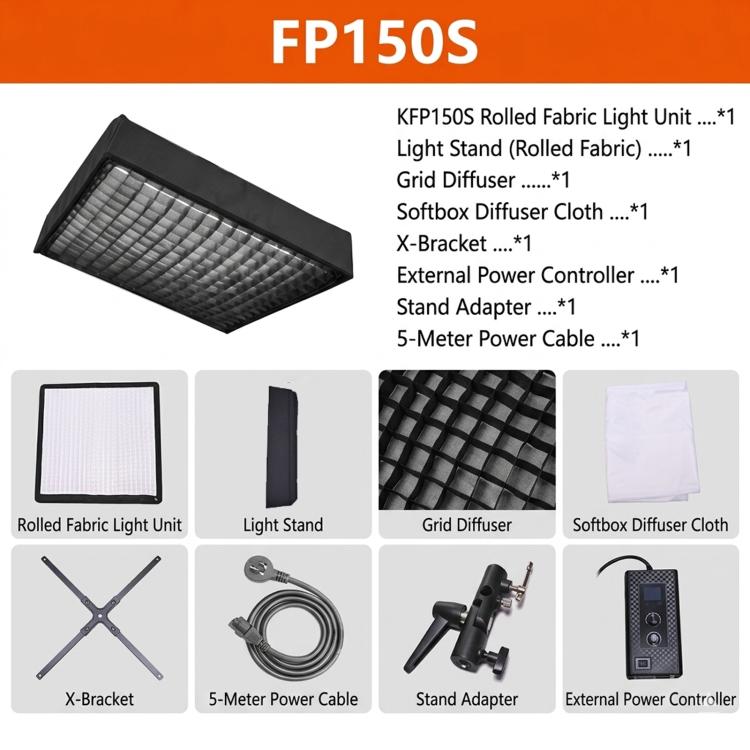 DENGWEI FP150S 150W Rollable LED Video Light With Grid 2700K-6500K Bi-Color Flexible LED Light Panel UK Plug
