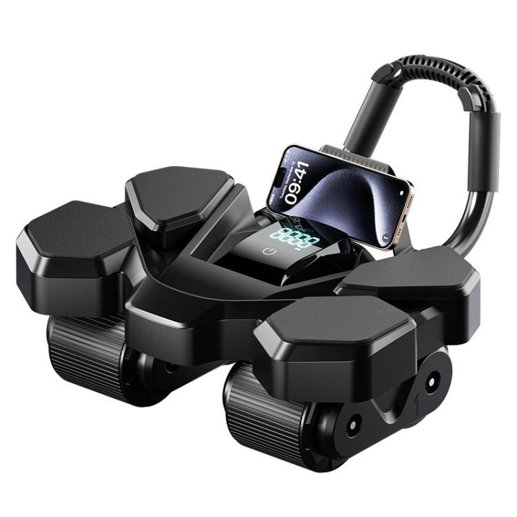 Home Four-Wheel Automatic Rebound Ab Wheel With Timer Function - Black USB Charging