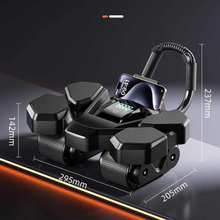 Home Four-Wheel Automatic Rebound Ab Wheel With Timer Function - Black USB Charging