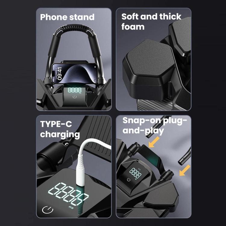 Home Four-Wheel Automatic Rebound Ab Wheel With Timer Function - Black USB Charging