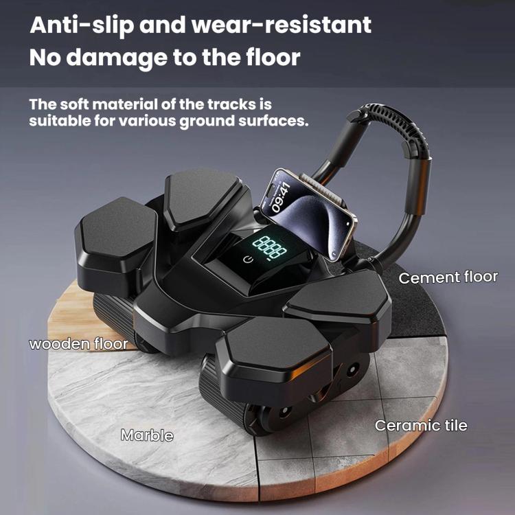 Home Four-Wheel Automatic Rebound Ab Wheel With Timer Function - Black USB Charging