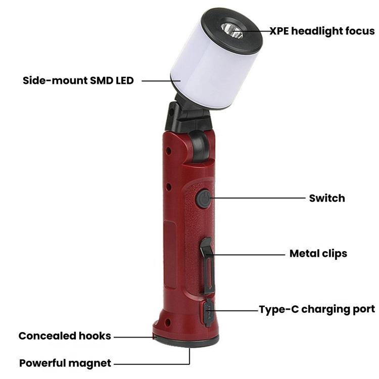 WK072 Magnetic COB Handheld Flashlight, LED Warning Work Light For Camping & Car Repair