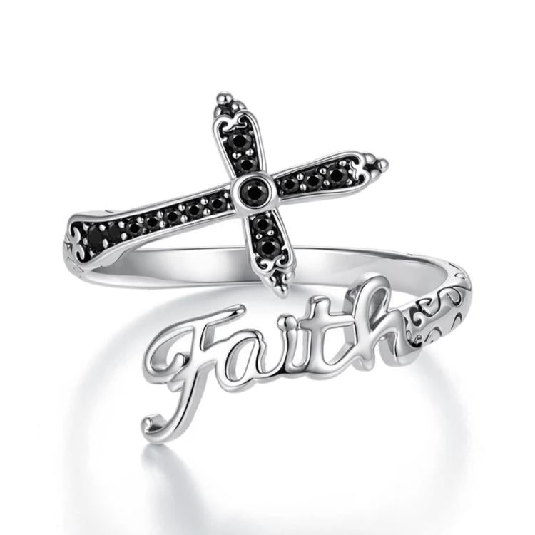 Vintage Cross Copper White Gold Plating Adjustable Ring - YIR309-E