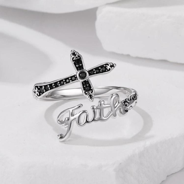 Vintage Cross Copper White Gold Plating Adjustable Ring - YIR309-E