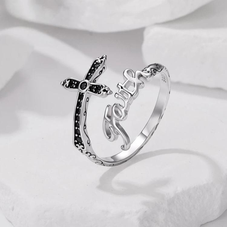 Vintage Cross Copper White Gold Plating Adjustable Ring - YIR309-E
