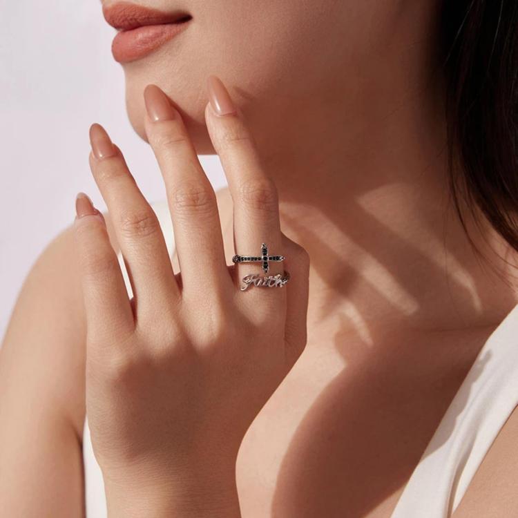 Vintage Cross Copper White Gold Plating Adjustable Ring - YIR309-E