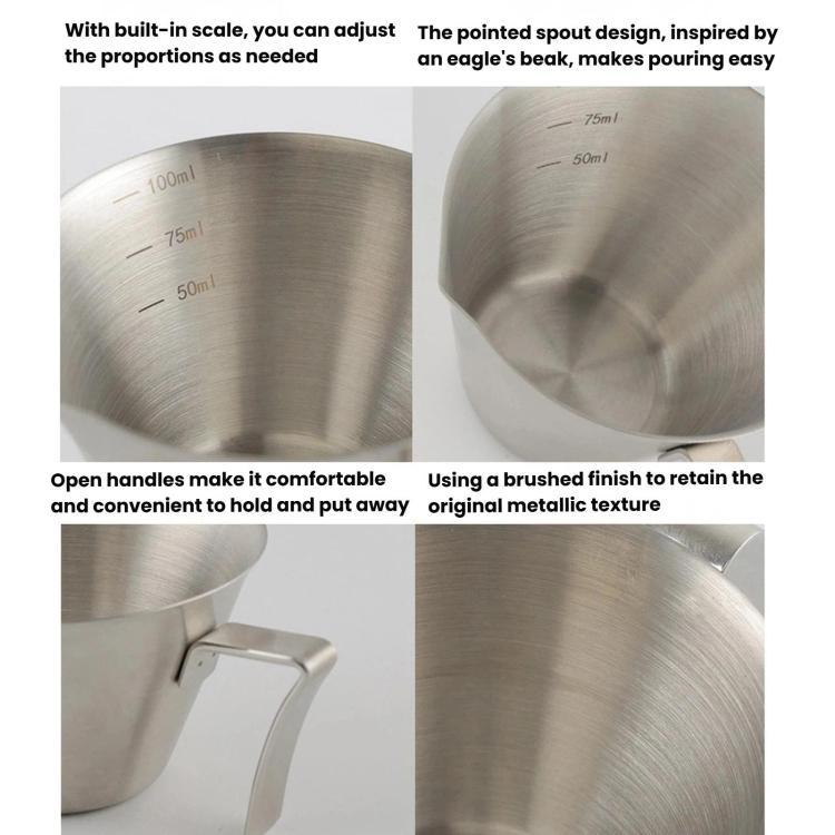LsCook Thick 304 Stainless Steel 100ml Coffee Brewing Cup With Measurement Markings - Stainless Steel Natural Finish