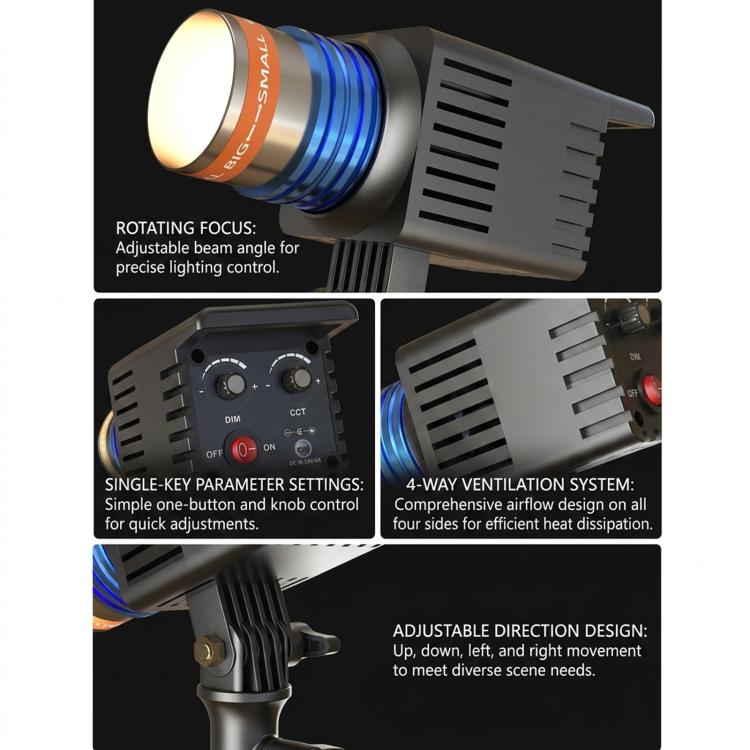 DENGWEI 50W COB LED Hair Light For Live Streaming, Bi-Color 3000K-6500K Studio Spotlight With Adjustable Focus UK Plug