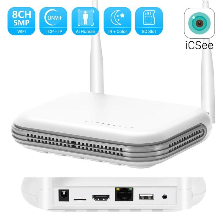 8CH Wireless NVR System For Security Cameras 5MP/3MP WiFi Network Video Recorder Support 2.5-Inch HDD & TF Card EU Plug