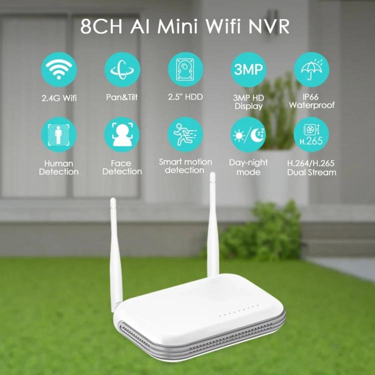 8CH Wireless NVR System For Security Cameras 5MP/3MP WiFi Network Video Recorder Support 2.5-Inch HDD & TF Card EU Plug