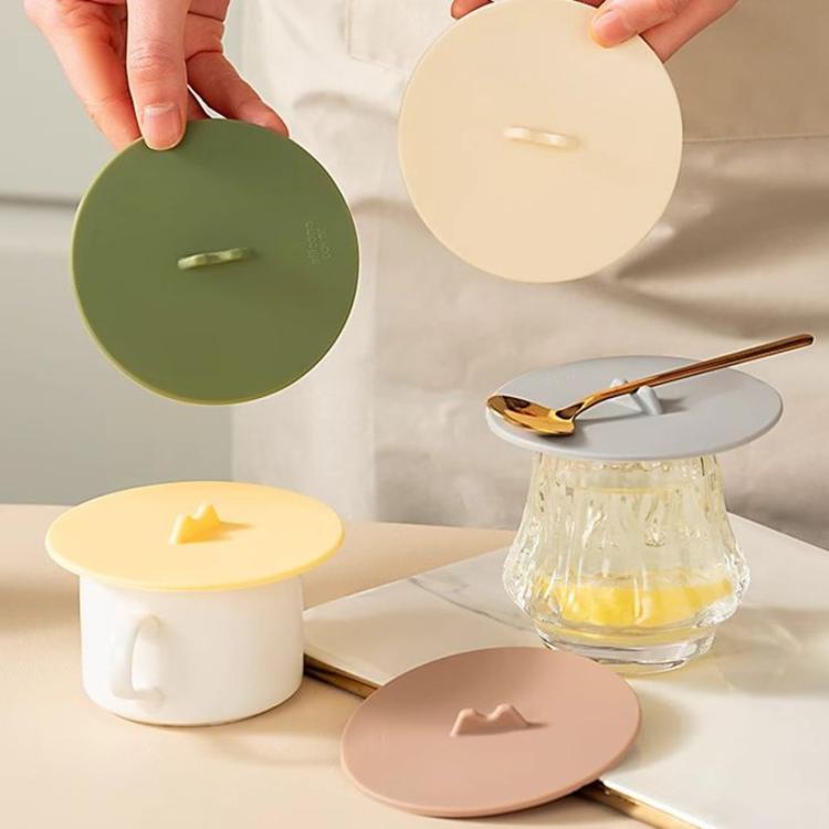 LsCook 3-Piece Set Dust-proof Leak-proof Thickened Food-Grade Silicone Universal Cup Lid - Matcha Green+Light Gray+Reddish Brown