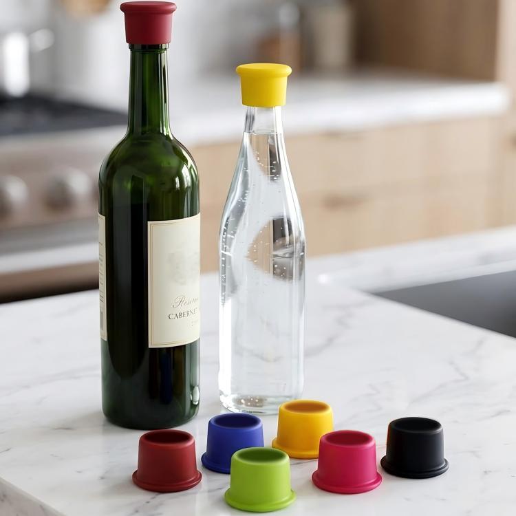 LsCook 6pcs /Pack Food-grade Silicone Wine Bottle Protective Freshness Cap Leak-proof Silicone Stopper - 6 Colors