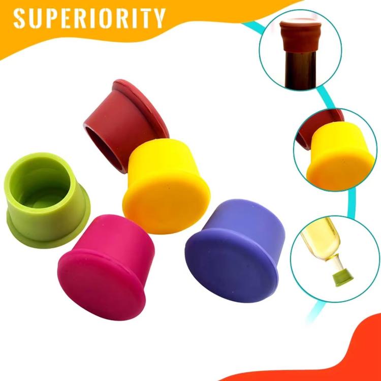 LsCook 6pcs /Pack Food-grade Silicone Wine Bottle Protective Freshness Cap Leak-proof Silicone Stopper - 6 Colors