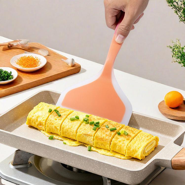 LsCook Wide-Mouth Translucent Tamagoyaki Spatula Home Non-Stick Silicone Spatula - Orange
