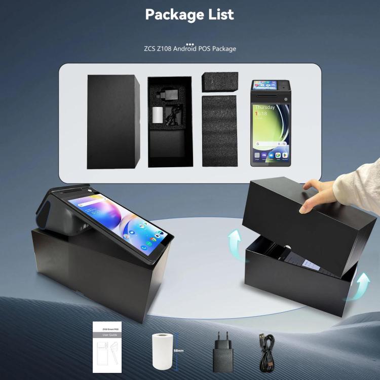 Z108 Android Handheld POS Cash Register, Dual-Screen Touch Scanning Payment Device For Supermarket & Restaurant 3.9 inch EU Plug