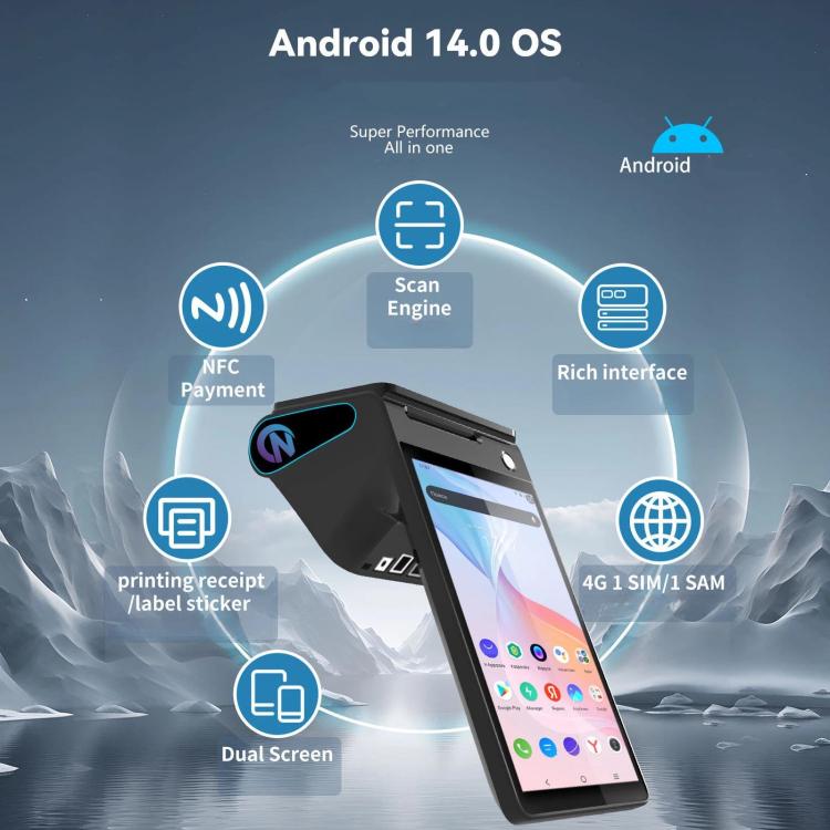 Z108 Android Handheld POS Cash Register, Dual-Screen Touch Scanning Payment Device For Supermarket & Restaurant 3.9 inch EU Plug