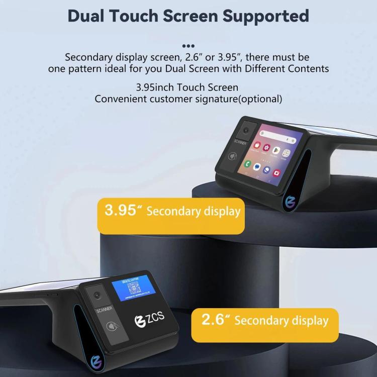 Z108 Android Handheld POS Cash Register, Dual-Screen Touch Scanning Payment Device For Supermarket & Restaurant 2.6 inch EU Plug