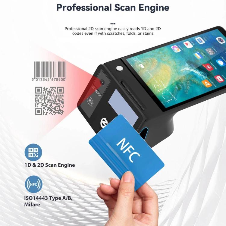 Z108 Android Handheld POS Cash Register, Dual-Screen Touch Scanning Payment Device For Supermarket & Restaurant 3.9 inch EU Plug