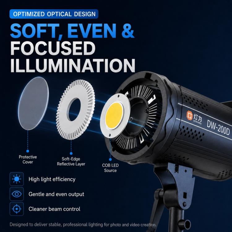 DENGWEI DW200D 200W COB LED Video Light Daylight Balanced Continuous Output Studio Lamp UK Plug