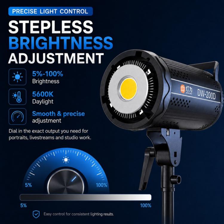 DENGWEI DW200D 200W COB LED Video Light Daylight Balanced Continuous Output Studio Lamp EU Plug