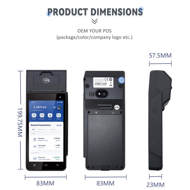 Z90N Supermarket Mobile Bill Payment POS Machine, Handheld Cash Register With Credit Card NFC Function EU Plug