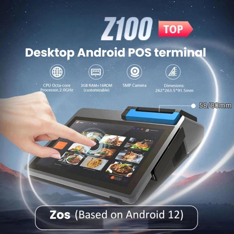 Z100 Dual-Screen Smart Cash Register With Printing All-In-One Machine, Android POS Terminal For Hotel, Restaurant, Supermarket EU Plug, Spec: 2.6 inch 80mm