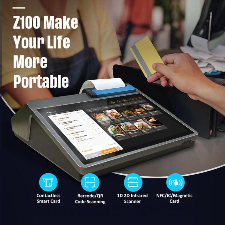 Z100 Dual-Screen Smart Cash Register With Printing All-In-One Machine, Android POS Terminal For Hotel, Restaurant, Supermarket EU Plug, Spec: 2.6 inch 80mm