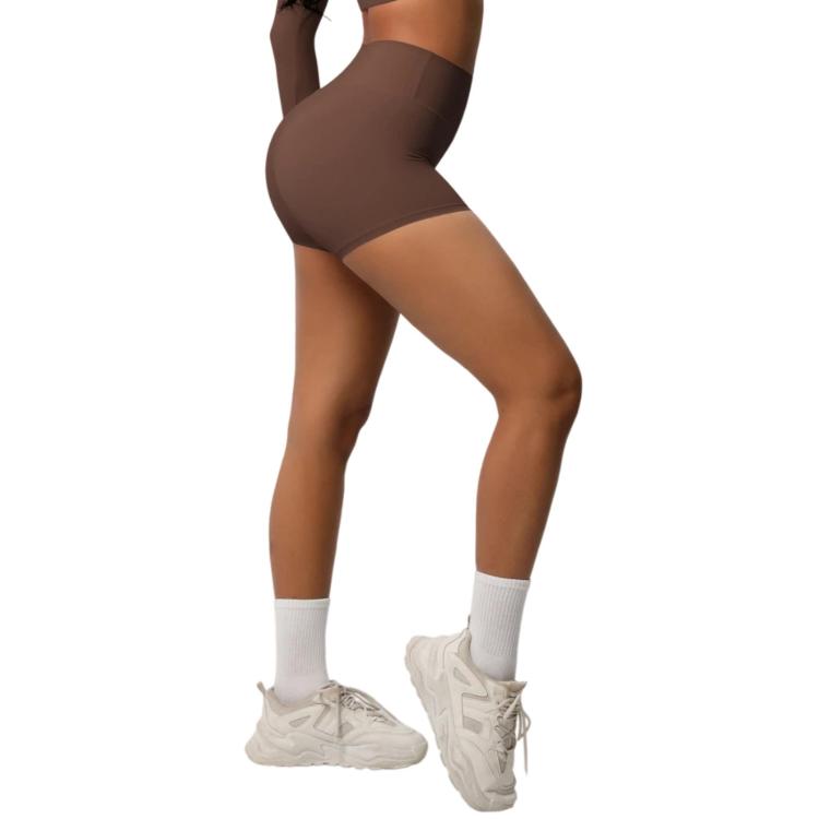 Double-Sided Brushed High-Waisted Tight-Fitting Fitness Yoga Shorts, Size: L