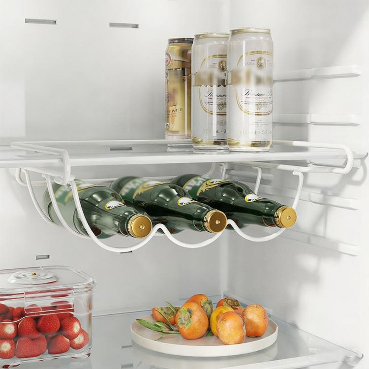 Under Shelf Fridge Wine Bottle Rack Metal Beverage Soda Can Organizer Holder for Refrigerator, Space Saving Wine Bottle Hanging Holder for Kitchen Cabinet Pantry - White