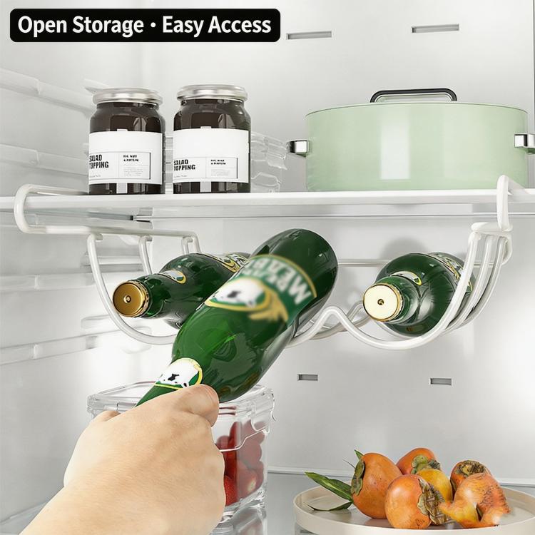 Under Shelf Fridge Wine Bottle Rack Metal Beverage Soda Can Organizer Holder for Refrigerator, Space Saving Wine Bottle Hanging Holder for Kitchen Cabinet Pantry - White