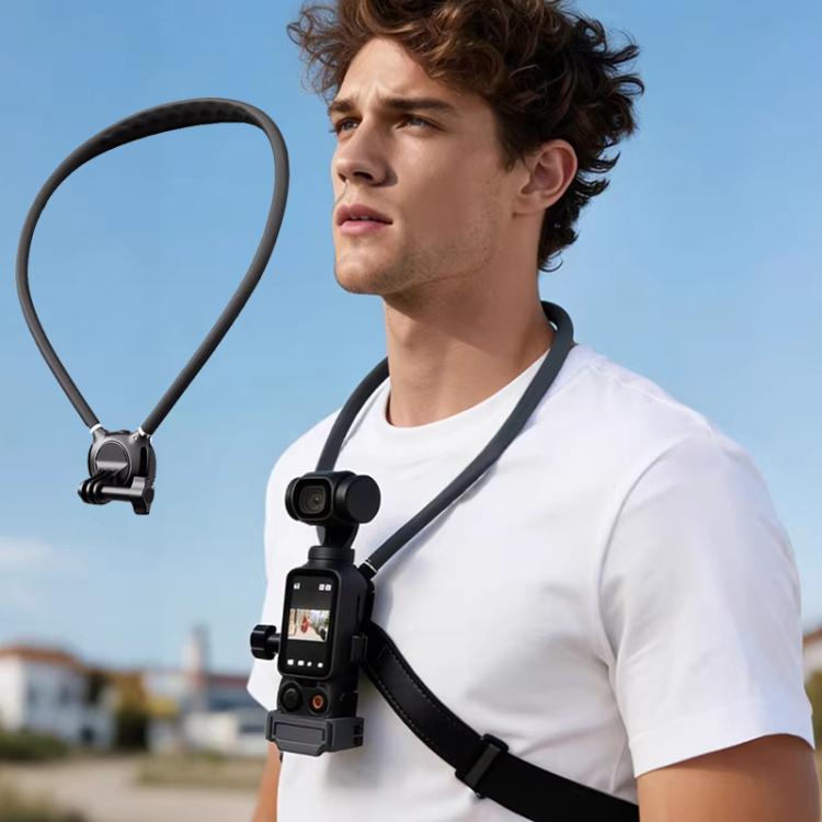 Neck Mount For Action Camera With 360-Degree Rotating Quick Release Base Air Cushion POV Necklace Holder With Anti-Shake Chest Strap - Black