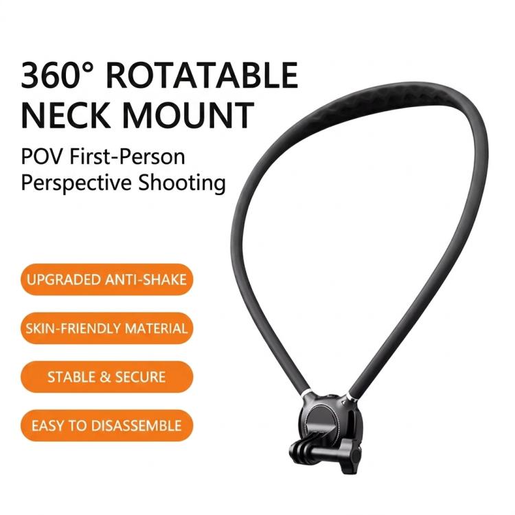 Neck Mount For Action Camera With 360-Degree Rotating Quick Release Base Air Cushion POV Necklace Holder With Anti-Shake Chest Strap - Black