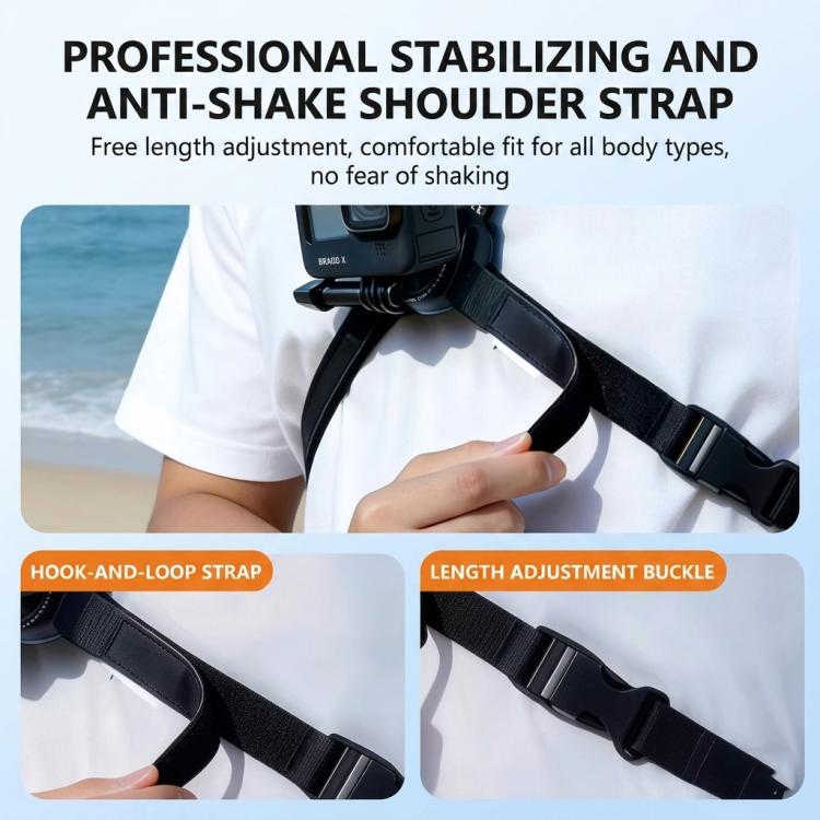 Neck Mount For Action Camera With 360-Degree Rotating Quick Release Base Air Cushion POV Necklace Holder With Anti-Shake Chest Strap - Black